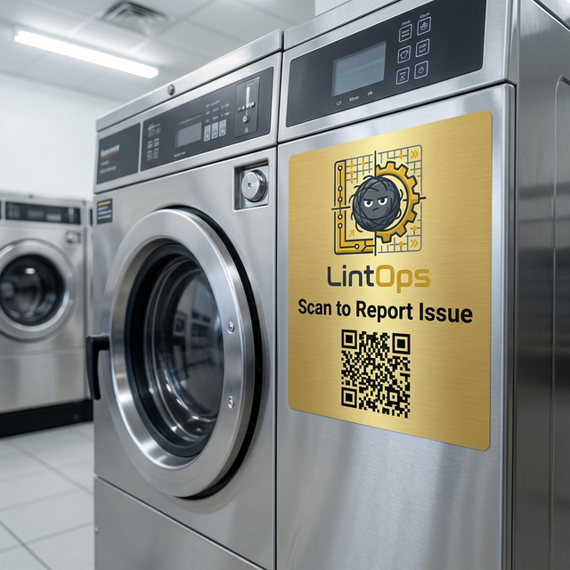 QR code sticker on a laundromat washing machine